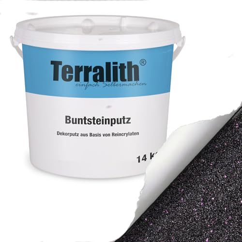 Terralith Buntsteinputz 14kg in weiß, Sockelputz für Innen und Außen mit Reinacrylat Bindemittel aus Naturstein, 1-2mm Körnung (BSP1112)