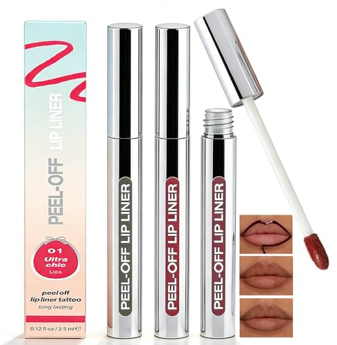 Peel Off Lip Stain Set,3 Farben Abziehbarer Lipliner Tattoo, Langanhaltender,Wasserfester & Transferproof Lippen Tint,Matte Tattoo-Effekt Lip Satin für Präzise Kontur & All-Day Halt