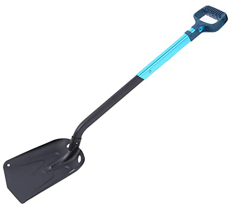 Omquot Pala da neve pieghevole robusta in lega di alluminio per esterni, per arrampicata, campeggio, manico lungo, 94 cm, materiale nero e blu