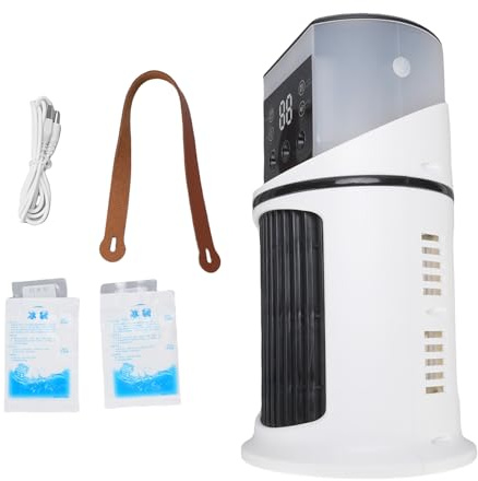 Telituny Mini Enfriador de Aire, Ventilador de Mesa con Refrigeración por Agua USB, Enfriador Evaporativo 4 en 1 con Humidificador, Tanque de 500 Ml, 6 Niveles, Luz de 7 Colores,