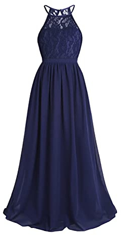TiaoBug Mädchen Kinder festlich Spitzen langes Kleid Hochzeit Partykleid | Blumenmädchenkleid 104 116 128 140 152 164