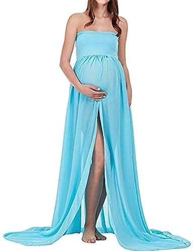 xuanranUK Jupes Enceintes Maternité Photographie Robe Sexy Longue Jupe en Mousseline de Soie pour Photo Shoot pour Plage Vetêment à la Mode Vetements Grossesse (Bleu Ciel)