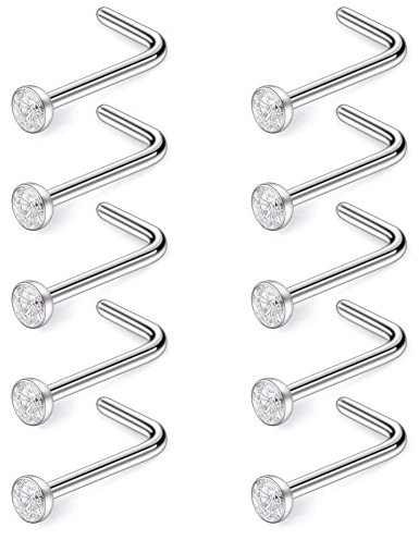 Briana Williams 18G 20G 22G L-Form 2mm Klar Steine Nasenpiercing Stift gebogen Ohrstecker Ringe Nasenstecker 10 Stücke