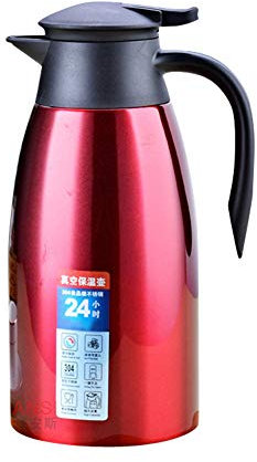 GUOCU Thermique Carafe en Acier Inoxydable Pichet à Café Double Paroi Isotherme Thermos,Rouge,2 L（24 Hours Insulation）