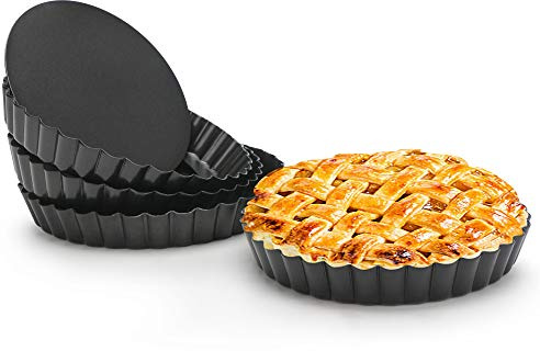 Beasea 6 Inch Tart Pan, 4pcs Small Pie Pans Removable Bottom Mini Tart Pans Non Stick Pie Pan, Loose Bottom Fluted Tart Pan Round Instant Pot Quiche Pan for Oven Baking