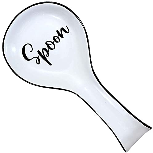 Home Acre Designs Spoon Rest For Kitchen Counter & Stove Top - White Ceramic Spoon Holder for Cooking & Counter Protection - Essential Kitchen Gadgets - White Farmhouse