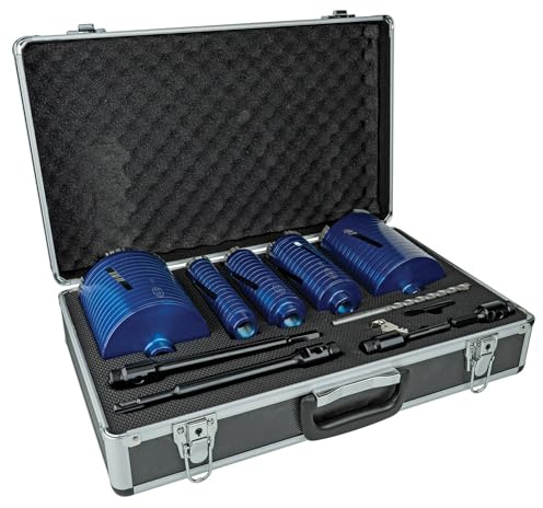 Mexco DCXCEL Slotted Dry Core Drill, High-Performance, Laser-Welded Diamond Core for Fast Drilling of Masonry Materials – 38mm-127mm, 11 Piece Kit with Storage Case