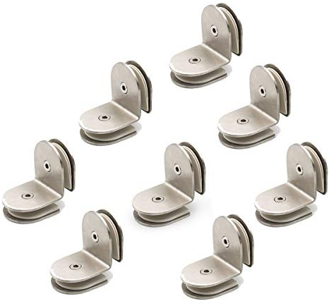 NUZAMAS - Set di 8 morsetti a 90 gradi in acciaio inox 304, staffe per vetro, supporto per ripiano in vetro, adatto per pannelli in vetro di spessore 8-12 mm, finitura spazzolata