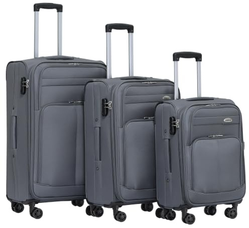 BEIBYE Stoff Kofferset Trolley Gepäckset mit Vorder Taschen, Oberer Öffnung und Dehnungsfuge (Grau)