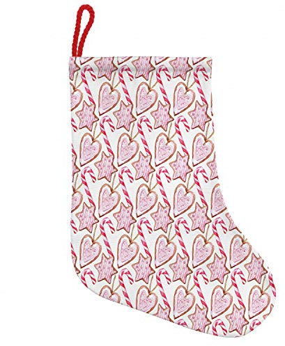 ABAKUHAUS Zuckerstange Hängende Nikolausstiefel Weihnachtssocken, Aquarell-Plätzchen, Weihnachtsstrumpf zum Aufhängen, 35x50cm, Pale Pink, Braun, Rosa