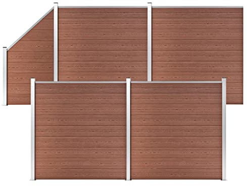 vidaXL WPC Zaun-Set 4 Quadrate + 1 Schräge 792x186 cm Braun