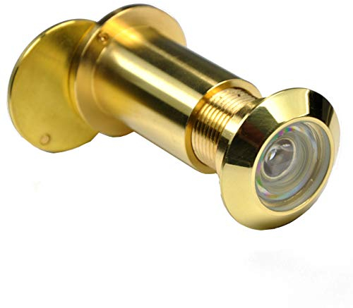 Türspion Messing mit Sichtschutz Bohrloch ∅27mm Spion für Türblätter Weitwinkel-Türspion 200° für 40-70mm Haustür Hochwertige Echtglaslinse (Messing Poliert)