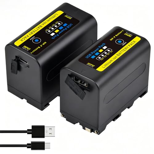 Tectra 2-Pack NP-F750 Battery for Sony NP-F970 NP-F975 NP-F980 NP-F960 NP-F770 NP-F550 Battery and Sony Handycam Camcorders for YONGNUO Godox LED Video Light with Type-C Charging Cable