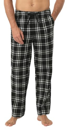 LAPASA Herrarnas pyjamasbyxor Rutiga pyjamasbyxor, Long Relaxbyxor Loungebyxor Fritidsbyxor M39 Varmare, Bomullsflanell: Svart + Vit, Small