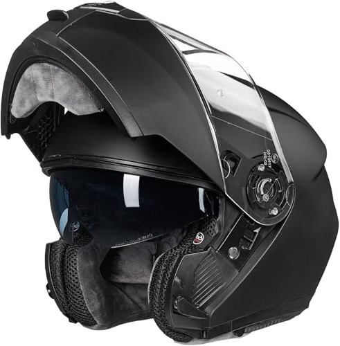 ILM Motorradhelm Klapphelm Integralhelm Doppelvisier ECE22.06 Modell 159,Mattes Schwarz,S