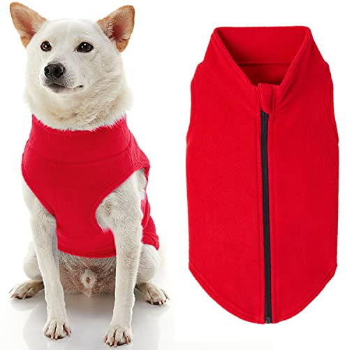 Gooby Hundepullover mit Reißverschluss, Fleece, Rot, Größe 3XL, warme Pullover, Fleece, Step-in-Hundejacke ohne Ring, Leine – Winter, Kleiner Hundepullover – Hundekleidung für kleine Hunde