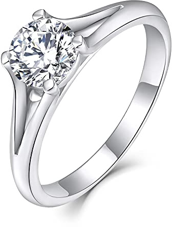 Starnny Bague Fiançailles Femme Solitaire Alliance Argent 925/1000 3A Zircone cubique Bague Blanc Cadeau pour Femme,54