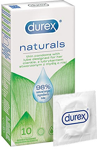 Durex Naturals Kondome aus Naturkautschuklatex mit wasserbasierter Gleitgelbeschichtung aus natürlichen Inhaltsstoffen (3 x 10 Stück)
