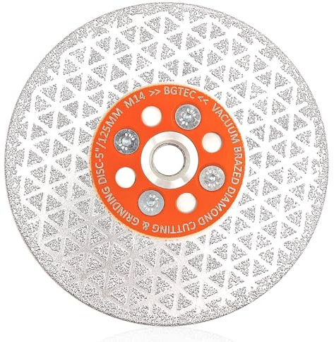 BGTEC Diamant Schneiden Schleifblatt, 5 Zoll/125 mm Doppelseitiger Vakuumgelöteter Diamant Trennscheibe Fasenformung für Porzellan Fliesen, Granit, Marmor, Beton mit M14-Gewinde