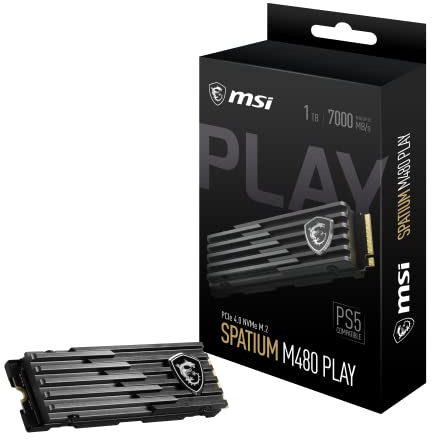 MSI SPATIUM M480 PCIe 4.0 NVMe M.2 1TB Play SSD (Gen4x4, NVMe 1.4, Dimensions 80.40 x 23.0 x 20.40, Size 1000 GB, Read 7000 MB/s, Write 5500 MB/s)