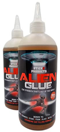 Alien Glue Waterproof Expanding Adhesive 500ml, 2 Bottles | Waterproof expanding adhesive for wood, metal, stone, glass, ceramic, plastic and foam with a strong permanent bond.