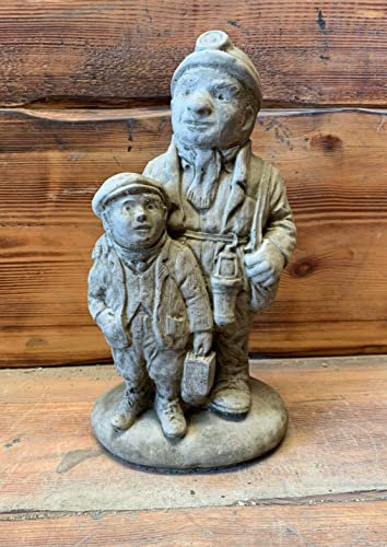 STONE GARDEN COAL MINER MAN AND BOY FIGURE VICTORIAN TRADESMAN STATUE ORNAMENT
