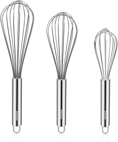 NileHome Stainless Steel Whisk Set 8 10 12 Kitchen Whisk Balloon Whisk Kitchen Wisk Wire Whisks for Cooking, Whisking, Blending, Beating, Stirring-3 Pack
