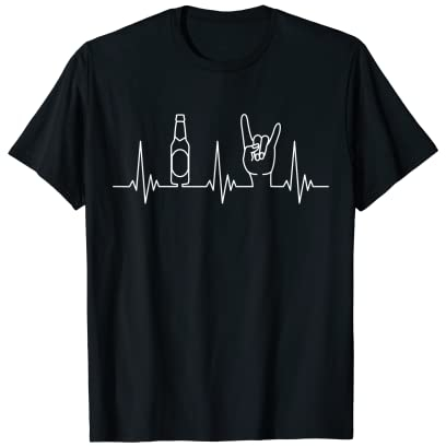 Bierflasche Pommesgabel Hand Herzschlag Design Heavy Metal T-Shirt