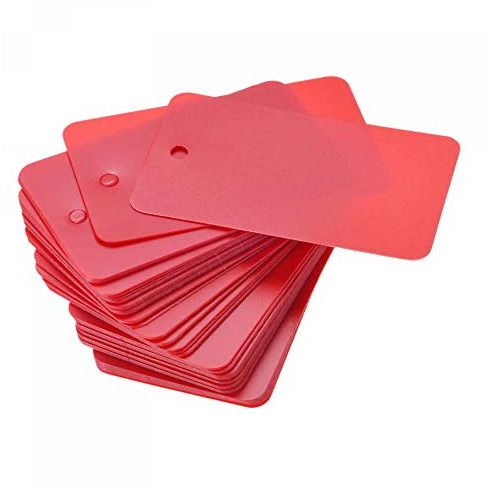 sourcing map Etiqueta de Envio Impermeable 5x3cm (L*An) Rojo 50pcs | PVC Etiqueta con Agujero de Ojal Marcador Plástico para Almacenamiento Producto Identificación Válvula Marcado