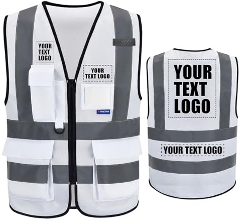 AYKRM 21 Farben Personalisierte bedruckbare Warnweste aufdruck mit Text oder mehrfarbigem Logo und Mehreren Taschen, Warnschutz Arbeitsweste Sicherheitsweste mit bedruckbare