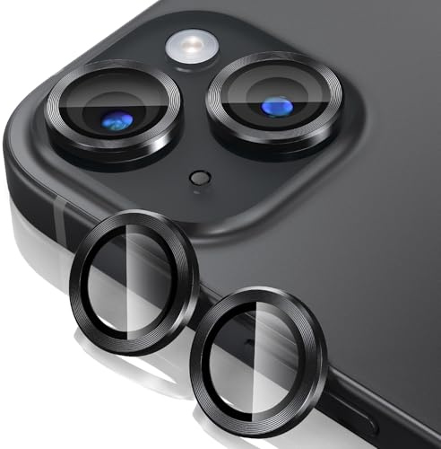 Giftorld Protection d'objectif d'appareil photo pour iPhone, anneau 3D en aluminium aéronautique, verre trempé 9H, protection à 360 degrés, clarté HD, noir (iPhone 14/14 Plus)