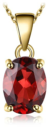 JewelryPalace Class 1.7ct Oval Cut Natural Gemstones Garnet Birthstone Solitaire Pendant Necklace For Women, 14k Yellow Gold Plated 925 Sterling Silver Necklace for Her, 18 Inches Chain