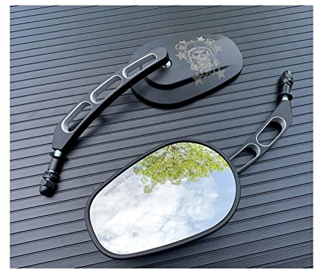 Rückspiegel Motorrad Black Skull Rearview Rückspiegel Glas Rückseite Spiegel Rechts Links Für Harley 883 1200 48 Lenkerendenspiegel