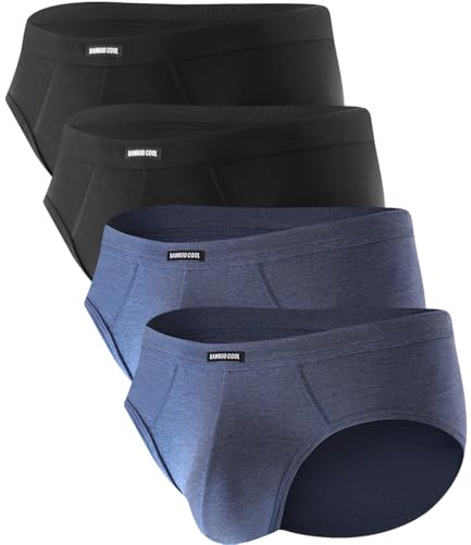 BAMBOO COOL Men's Tagless Briefs Coverd Waistband Comfort Soft Underwear with Contour Pouch Breathable Underpants, Multipacks Black,blue
