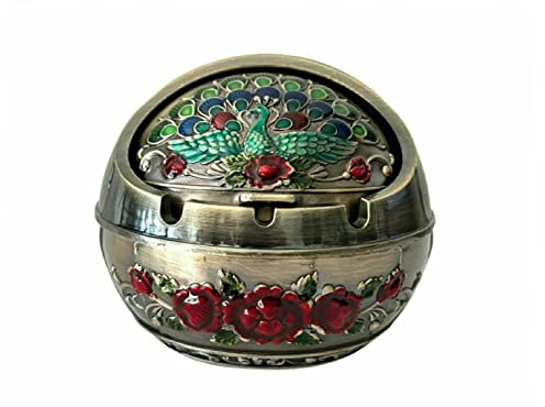 Vintage design Cigarette Ashtray for Indoor and Outdoor use. Windproof and Fallproof Bronze metal with unique sliding lid. Portable decorative smoking ash tray for home office.