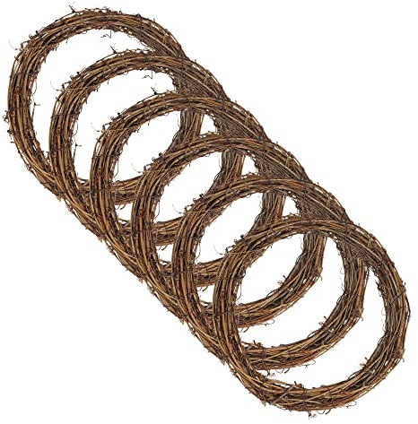 Grapevine Wreath Set, Marrywindix 6 Pieces Natural Vine Branch Wreath Christmas DIY Rattan Wreath Garland for Christmas Holiday Craft Wedding Decor (8 in.)