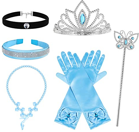 HIFOT Prinzessin Kostüm Zubehör Set Mädchen, Cinderella Krone Zauberstab Handschuhe Halskette Schmuck Dress Up Accessoires für Geburtstage Karneval Cosplay
