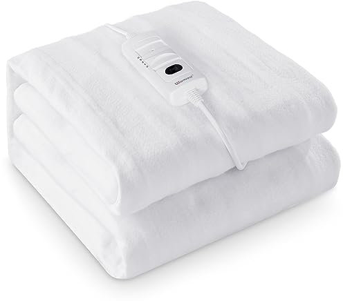 Warmrest Calientacamas eléctrico Individuale 80x150cm, Manta Eléctrica Cama 3 configuración térmica con Controlador extraíble, protección contra sobrecalentamiento, Blanco Lavable a máquina