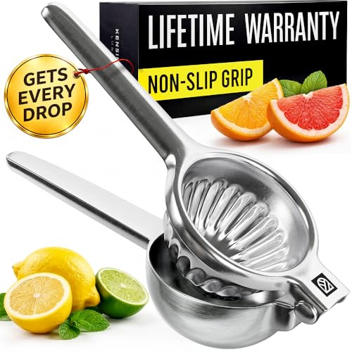 Stainless Steel Lemon Squeezer Press - No Seeds, Pro-Grade, Effortlessly Get Every Drop - Manual Non-Slip Grip Design - Lemon Lime Squeezer, Orange, and Citrus Fruit Hand Held Lemon Juicer Squeezer