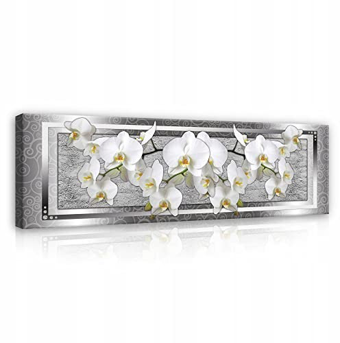 WallArena - Leinwand Bilder - Blumen Abstrakt Grau Orchide - 145x45 cm Leinwandbilder - Bild auf leinwand - Wandbild XXL groß Wandbilder für Wohnzimmer Schlafzimmer Wohnzimmerbilder Modern