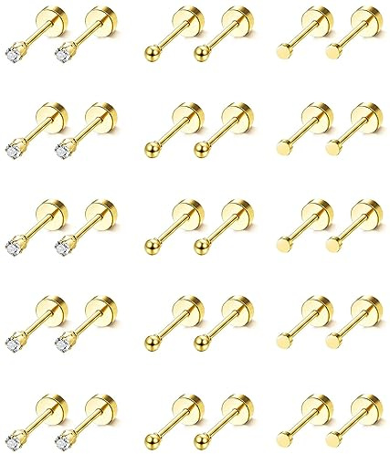 Adramata Pendientes de Tuerca Pequeños para Hombre Mujer, Acero Inoxidable Pendientes Aro Aretes Circonita Cúbica Conjunto, Cartílago Pendientes Hipoalergénicos Piercing Oreja Joyería, 20G,AG