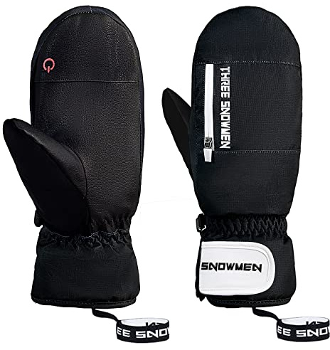 Durio wasserdichte Handschuhe Damen Herren Fäustlinge Touchscreen Skihandschuhe Winterhandschuhe für Laufen Skifahren Wandern Motorrad Radfahren Schwarz 1 M