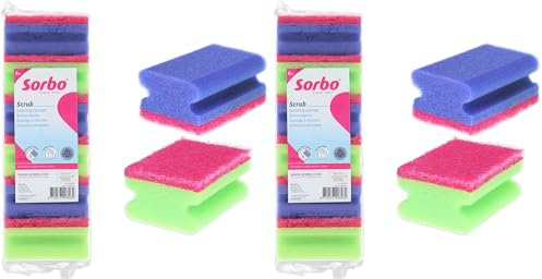 Sorbo Scouring Sponges, Non-Scratch, Extra Grip, Super Absorbent, 12 Pack, Assorted Colours
