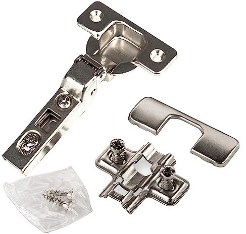 SOTECH Lot de 2 charnières à boîtier T45 110° Butée centrale avec montage rapide et amortisseur, plaque cruciforme, vis et cache inclus