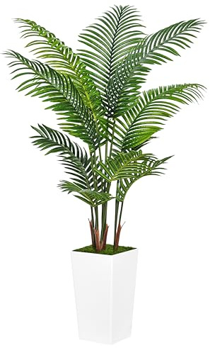 ASTIDY Artificial Palm Tree 5FT - Fake Tree with White Tall Planter - Faux Tropical Areca Floor Plant in Pot - Artificial Silk Plant for Home Office Living Room Decor Indoor