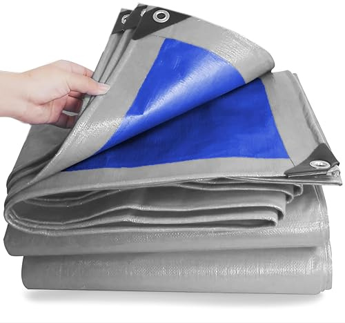 ESTO Telo Impermeabile Esterno, Telone Occhiellato 245g/mq Telo Protettivo Multiuso Antistrappo per Auto, Barche, Piscina, Giardino (3x4 Metri)