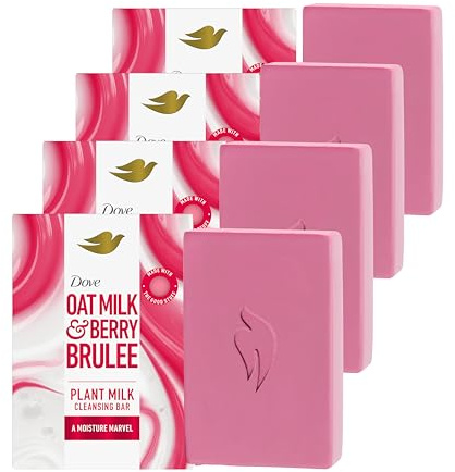 Dove Plant Milk Cleansing Bar Soap Oat Milk & Berry Brulee Moisture Marvel 4 Count for Moisturized Skin Gentle Cleanser, No Sulfate Cleansers or Parabens, 98% Biodegradable Formula 5 oz