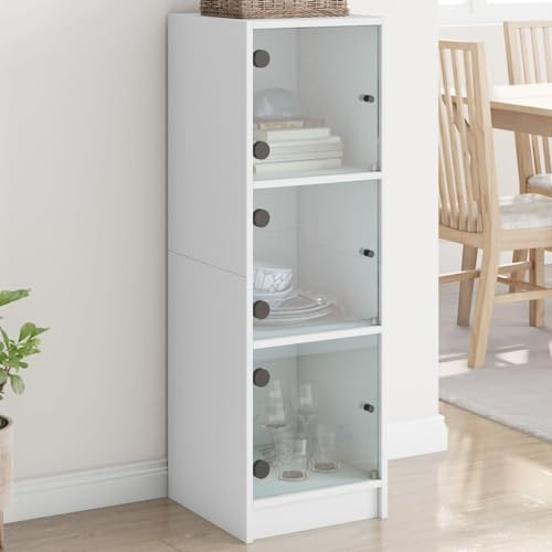 Homvdxl Schlankes Sideboard mit Glastür, 3 Würfel, Aufbewahrungs-Organizer, Vitrine für Wohnzimmer (weiß)