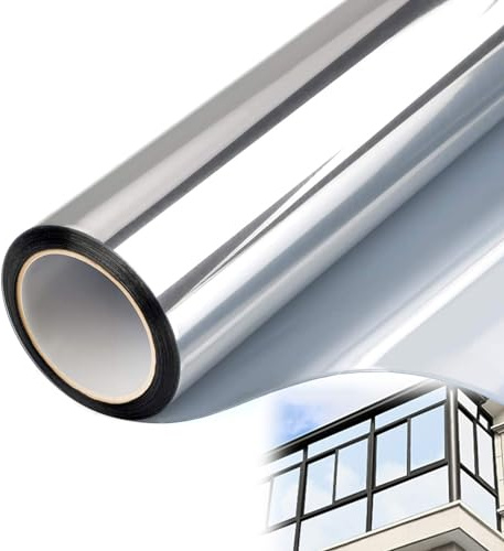 HJXGQJM Spiegelfolie Fenster Sichtschutz Fensterfolie Sonnenschutz Hitzeschutz Sonnenschutzfolie UV Schutzfolie Fenster Selbsthaftend, 99% UV-Schutz Und Sichtschutz, Silber(140x800cm(55x315in))
