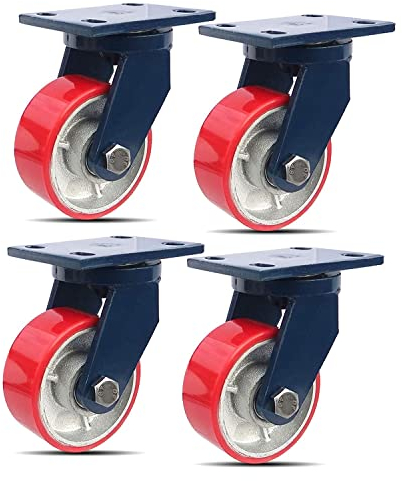 Lenkrollen, Bürorollen, Lenkrollen mit Bremsen, Schwerlastrollen, 360° drehbar, groß/Fabriken, geräuscharme Rollen, Tragkraft: 3000 kg, Rollen mit 4 Bremsen (4 ohne Bremsen, 125 mm)